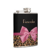 Luxus Gold Pelopard Print Mauve Bow mit Namen Flachmann (Rechts)