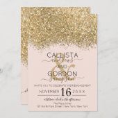 Luxus Gold Pink Glitzer Confetti Verlobung Einladung (Vorne/Hinten)