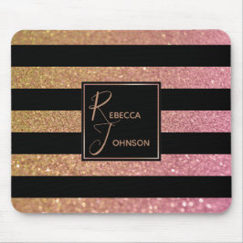 Luxus Gold Pink Glitzer Streifen - Mousepad