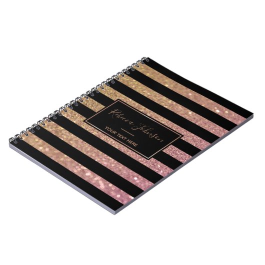 Luxus Gold Pink Glitzer Streifen - Notebook Notizblock (Linke Seite)