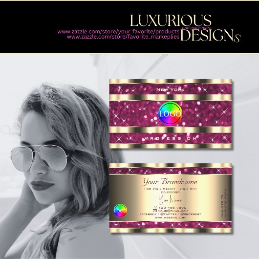 Luxus Gold Pink Sparkle Glitzer Stars Logo hinzufü Visitenkarte