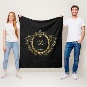 Luxus Gold Rahmen Monogram mit schwarzem Damast-Rü Fleecedecke