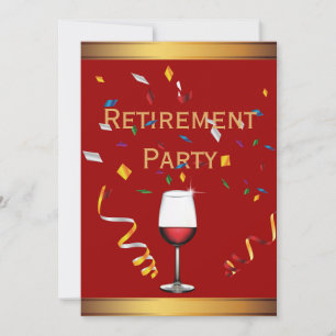Luxus Gold & Red Wine Retirement Party Einladung