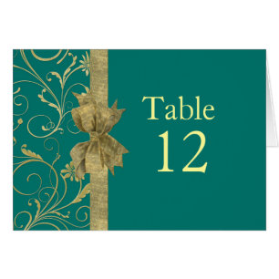 Luxus Gold Ribbon Damask Green Table Karte