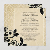 Luxus Gold Romantic Damask Dusche laden Einladung (Vorne/Hinten)