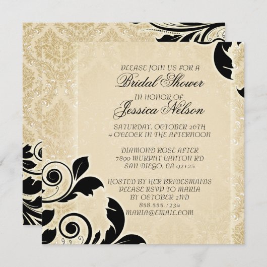 Luxus Gold Romantic Damask Dusche laden Einladung (Vorne/Hinten)