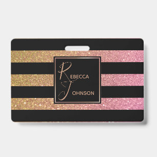 Luxus Gold Rosa Glitter Streifen - Abzeichen Ausweis