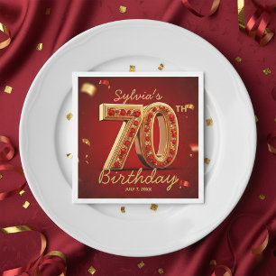 Luxus-Gold-Rot-Rubin-Juwel-Diamant-70. Geburtstag Serviette
