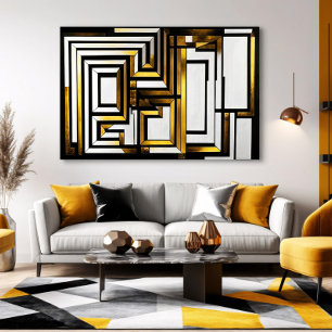 Luxus Gold Schwarz Geometrischer Deco Leinwanddruck