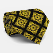 Luxus Gold Schwarz Geometrisches Muster Krawatte (Gerollt)
