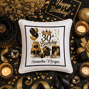 Luxus-Gold-Schwarz-Glitter-30-Geburtstagskissen Kissen