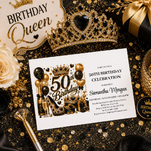 Luxus Gold Schwarz Glitter 50. Geburtstagsfeier Ei Einladung