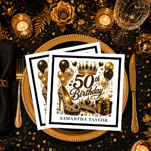 Luxus Gold Schwarz Glitter 50. Geburtstagsfeier Se Serviette