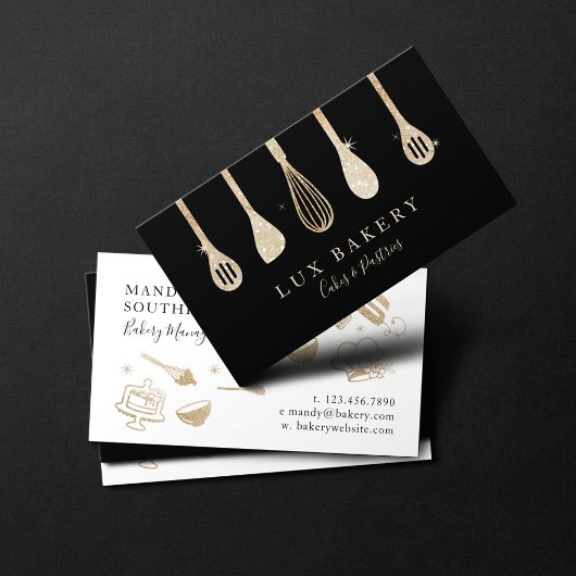 Luxus Gold Sparkle Golden Baker's Utensils Visitenkarte