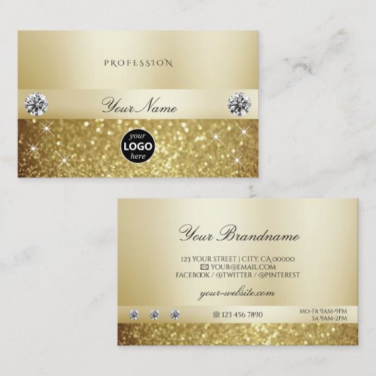 Luxus Gold Sparkling Glitzer mit Logo Modern Visitenkarte (Vorne/Hinten)