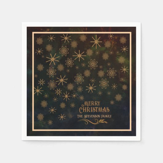 Luxus Gold Star & Snowflake Weihnachtsessen Serviette (Vorderseite)