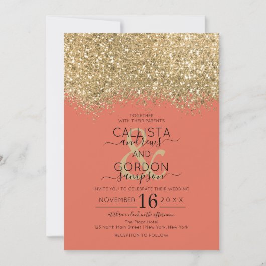 Luxus Gold Terracotta Glitzer Confetti Wedding Einladung (Vorderseite)
