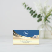 Luxus Gold und Blau mit Logo Sparkle Diamond Visitenkarte (Stehend Vorderseite)