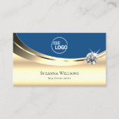 Luxus Gold und Blau mit Logo Sparkle Diamond Visitenkarte (Vorderseite)