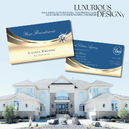 Luxus Gold und Blau mit Logo-Sparkling-Diamant Visitenkarte
