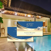 Luxus Gold und Blau mit Monogram Sparkle Diamond Visitenkarte