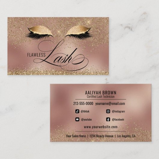 Luxus Gold und Kupfer Eyelash Tech Beauty Salon Visitenkarte (Vorne/Hinten)