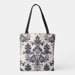 Luxus Gold und Navy Blue Damask Tote Bag Tasche