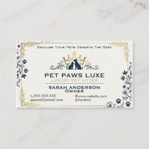 Luxus-Gold- und Navy-Pet-Sitter-Branding Visitenkarte