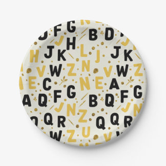 Luxus-Gold-und-Schwarz-Alphabet Pappteller
