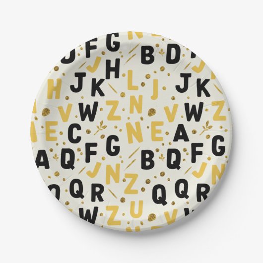 Luxus-Gold-und-Schwarz-Alphabet Pappteller (Vorderseite)
