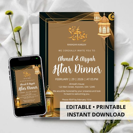 Luxus Gold- und Schwarz- Iftar-Dinner Einladung