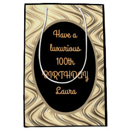 Luxus Gold und Schwarz Personalisiert 100. Geburts Mittlere Geschenktüte