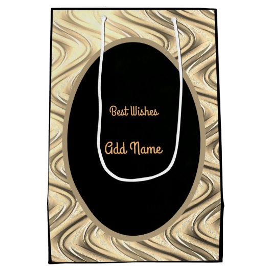 Luxus Gold und Schwarz Personalisiert 70. Geburtst Mittlere Geschenktüte (Rückseite)