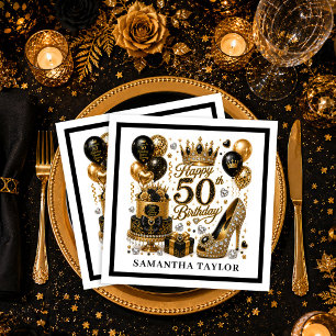 Luxus-Gold- und Schwarz-Sparkling 50. Geburtstagsf Serviette