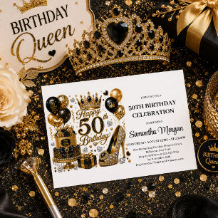 Luxus Gold- und Schwarz-Sparkling-Einladung zum 50 Einladung