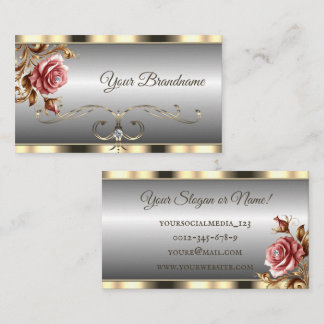 Luxus Gold und Silber Gradient Pink Vintage Rose Visitenkarte