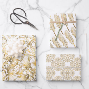Luxus Gold und Weiß Geschenkpapier Set