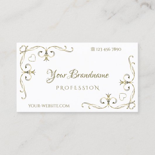 Luxus Gold Verziert Corners auf Schlichtem Weiß El Visitenkarte (Vorderseite)