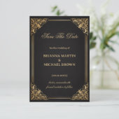 Luxus Gold Verziert Elegant Save The Date (Stehend Vorderseite)