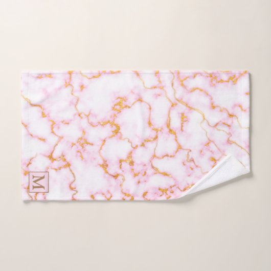 Luxus Gold Weißmarmor Mit Monogramm Badhandtuch Set (Handtuch)