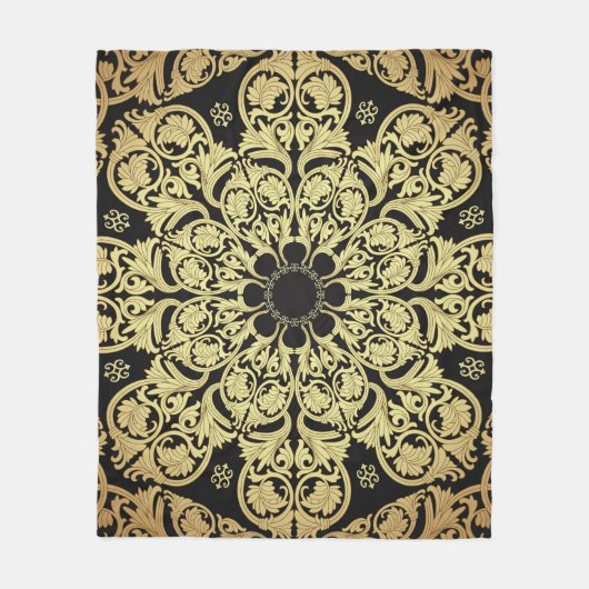Luxus Gold Wirbel Blumenhintergrund Fleecedecke (Vorderseite)