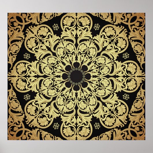 Luxus Gold Wirbel Blumenhintergrund Poster (Vorne)
