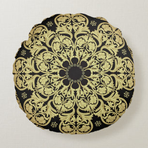 Luxus Gold Wirbel Blumenhintergrund Rundes Kissen