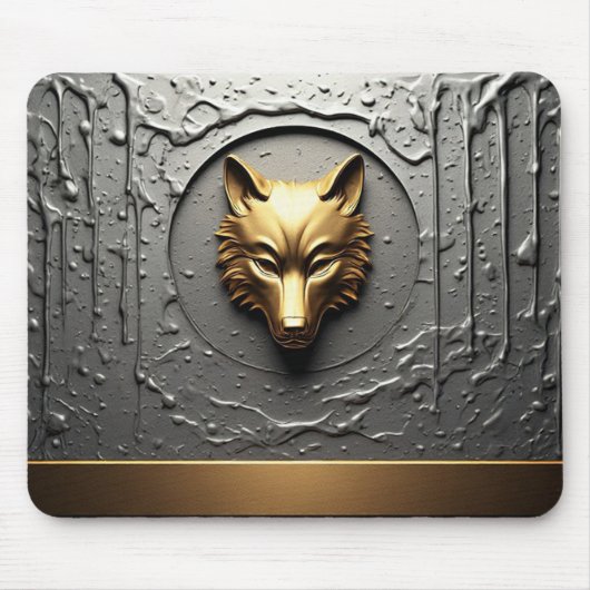 Luxus-Gold-Wolf-Emblem im Metallstil 🐺 Mousepad (Vorne)