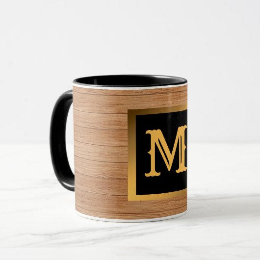 Luxus Gold Wood Modern Mit Monogramm Tasse (Vorderseite Links)
