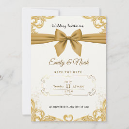 Luxus-Goldband & -Schleife Elegante Hochzeitseinla Einladung