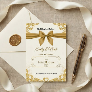 Luxus-Goldband & -Schleife Elegante Hochzeitseinla Einladung