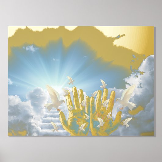 Luxus goldblauer Himmel Wolken Treppe Himmel real Foliendrucke (Vorderseite)