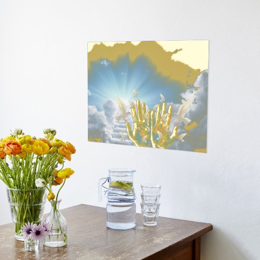 Luxus goldblauer Himmel Wolken Treppe Himmel real Foliendrucke (Ablage(Küche))