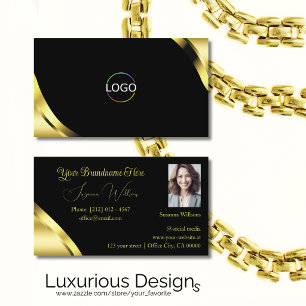 Luxus-Goldecken auf Schwarz mit Logo und Foto Visitenkarte